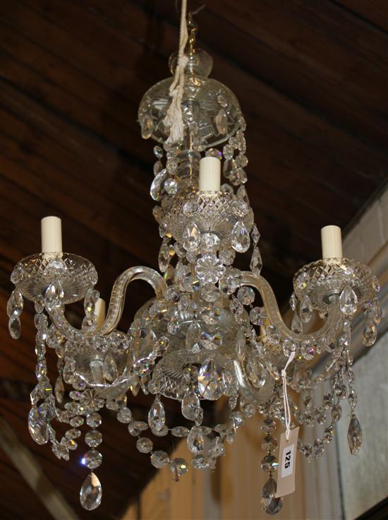 Early 20th century five light cut glass chandelier